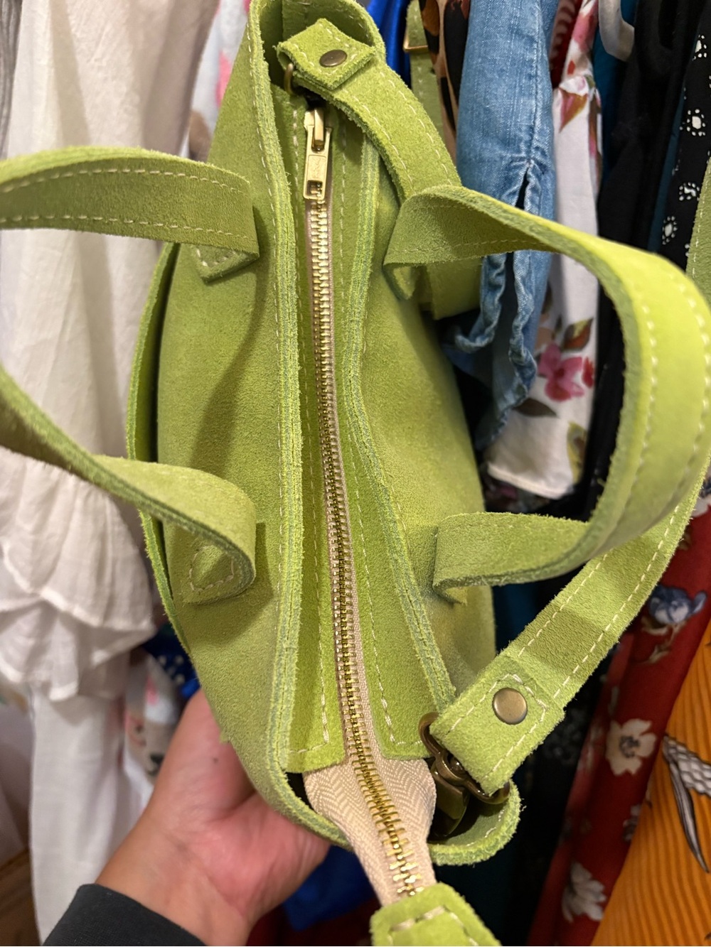 Portland Leather Goods | Mini Tote | Lime Suede - Picture 7 of 15